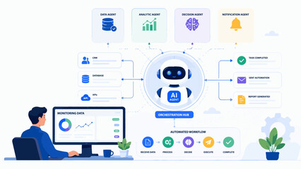 Fototapeta premium AI Agents Orchestrating Automated Workflows and Task Management