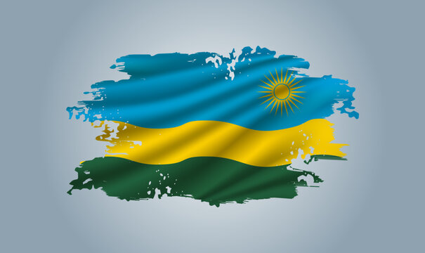 Rwanda flag made in brush stroke background. Dynamic design in the form of a brush stroke.