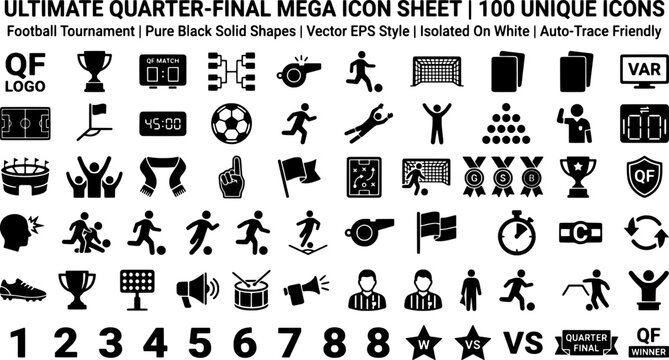 Black football icons on white background
