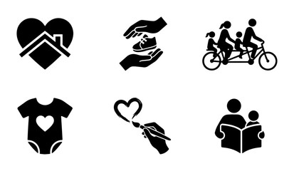 Obraz premium Family Love Icons: Home, Care, Togetherness, Baby, Art, Reading, Vector Set