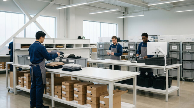 Clean-site reverse logistics sorting line for returned fashion and electronics