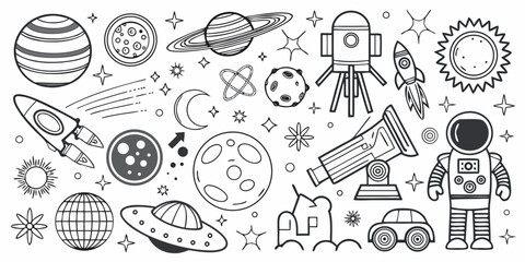 Space And Astronomy Vector Illustration With Planets Rockets And Astronauts © Ajay