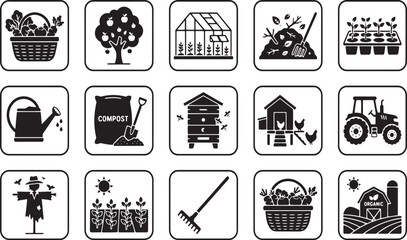 Organic Gardening and Farming Square Icon Set © RASHEDUL