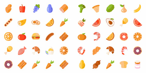 Assorted Food Icons Flat Vector Illustration With White Background © Ajay