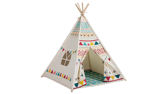 Cute kids fabric teepee tent playhouse pattern isolated on transparent background