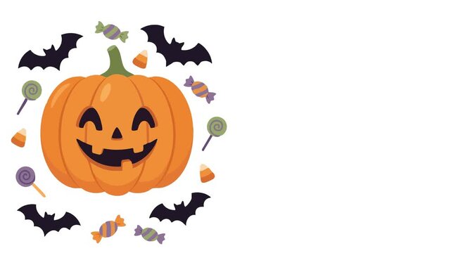 Halloween Jack o lantern with Bats and Candy Looping Video Background