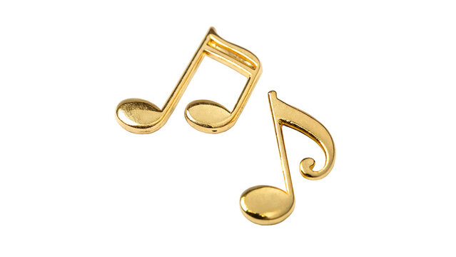 Shiny metallic golden musical notes symbols element isolated on a transparent background