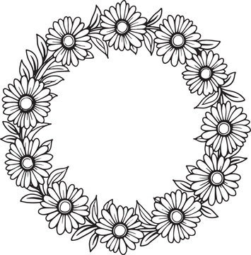 Circular floral wreath made of hand drawn daisy flowers Vector
