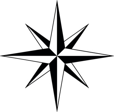 Black and white eight point compass rose star vector illustration isolated on white background nautical wind rose geometric symbol icon