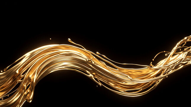 Luxury premium gold thread fluid stream dark abstract texture background for branding and product photography, close-up with copy space at top