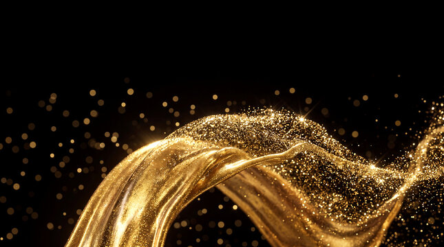 Luxury premium gold dust particles dark void abstract texture background for branding and product photography, close-up with copy space at top