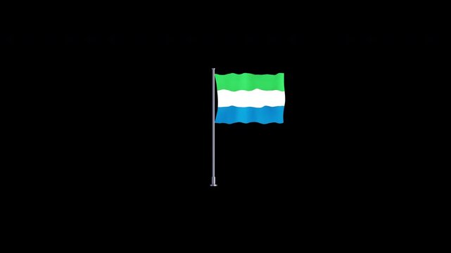 Sierra leone flag animation featuring national ensign waving in wind isolated on black background for digital media design projects and political compositions.