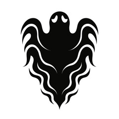 Obraz premium Spooky ghost silhouette vector, black phantom spirit icon, haunting halloween specter graphic, wavy ethereal wraith illustration for dark decor