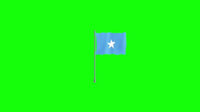 Somalia flag waving on silver flagpole against green screen background providing high contrast for chroma key compositing in professional video production.
