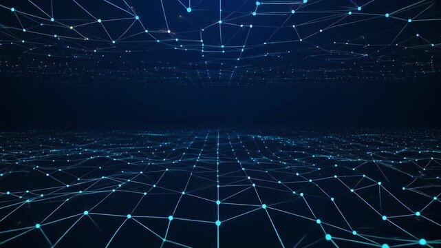 Dynamic 3d wireframe grid with glowing nodes animation