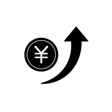 円コインと上向き矢印のアイコン・売上アップ・利益増加