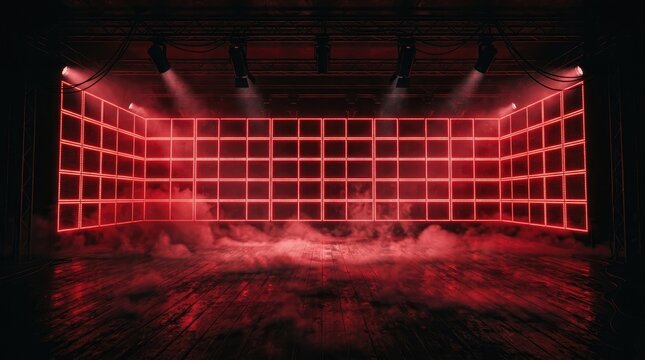 Dramatic halloween stage lighting red led wall and fog effects for spooky events and performances