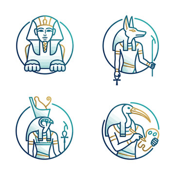Ancient Egyptian Gods and Pharaohs Icons Set.