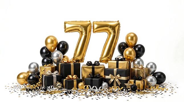 77th anniversary celebration with black gold and silver decorations