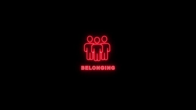 Belonging Community People Symbol with Red Neon Group Icon on Dark Black Minimal Digital Background and Clean Outline Design