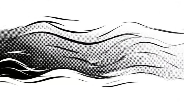 Abstract monochrome wave pattern with halftone texture