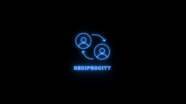 Reciprocity Relationship Exchange Icon with Blue Neon User Symbols on Dark Black Minimal Digital Background Design