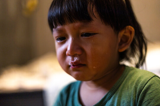 Toddler Boy Crying With snot Bubble In His Nose