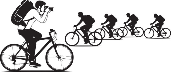 Black and white of cyclists racing on mountain bikes bicycle helmet sunglasses © Khorshed Worlds