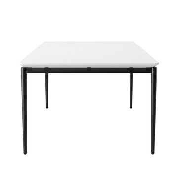 Modern minimalist white dining table with black legs