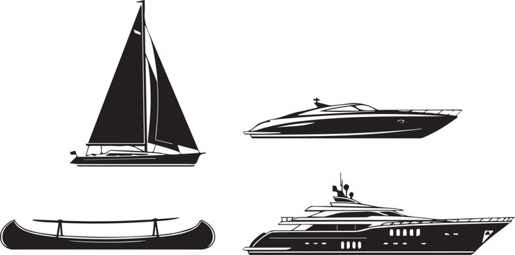 Black and white of sailboat, airplane, and cruise ship mast