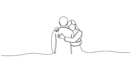 Obraz premium Embracing Couple, Minimalist Continuous Line Art, Romantic Hug, Love Symbol, White Background