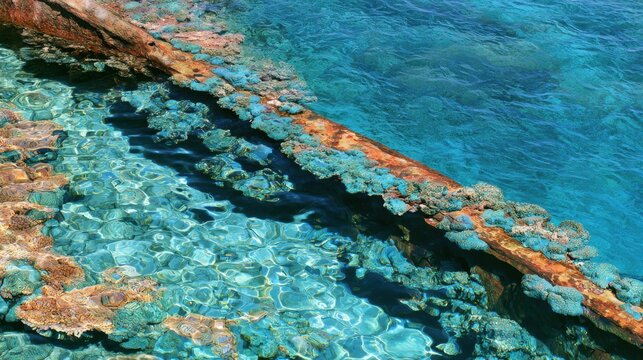 Sunlit turquoise water reveals vibrant coral reef formations