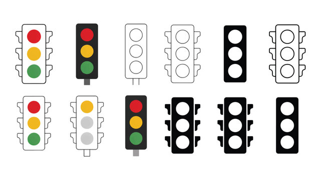 A collection of various traffic lights and their illustrations are shown.