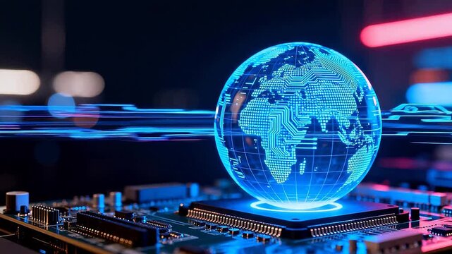 Globe with circuit design on motherboard