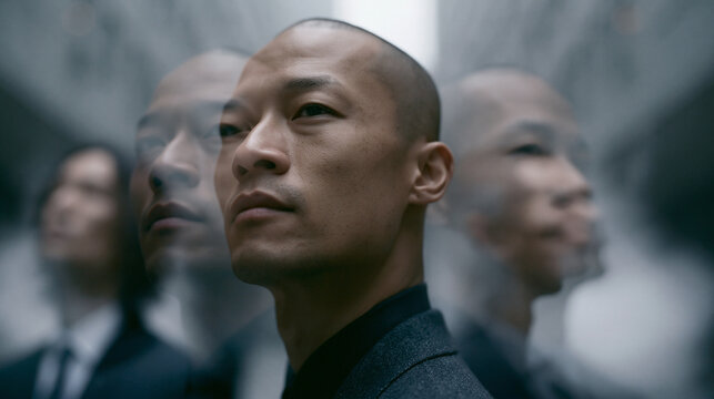 Bald Men Looking Upward Together in Contemplation