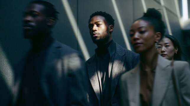 Diverse Group Standing Together in Modern Space
