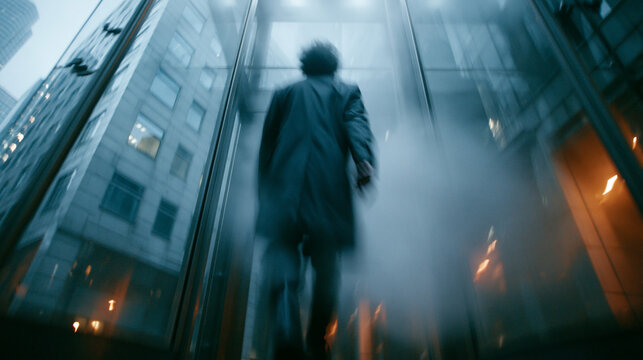 Businessman Standing in Urban Cityscape at Night
