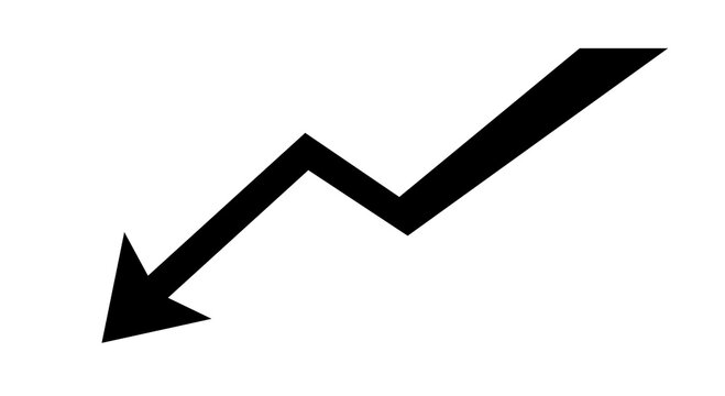 Black downward zig zag trend arrow silhouette vector icon
