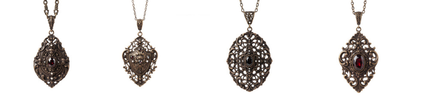set of the five collection isolated  Looser sterling block necklace  on withe background PNG photo stock''