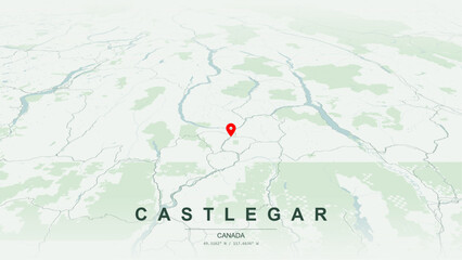 Minimalist vector map of Castlegar, British Columbia. High-quality scalable illustration of Castlegar geographic boundaries, Columbia River and Kootenay River confluence networks for posters design. © AliRza