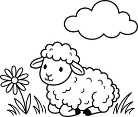 Obraz premium Lamb with flower coloring page cute animal illustration for kids and toddlers