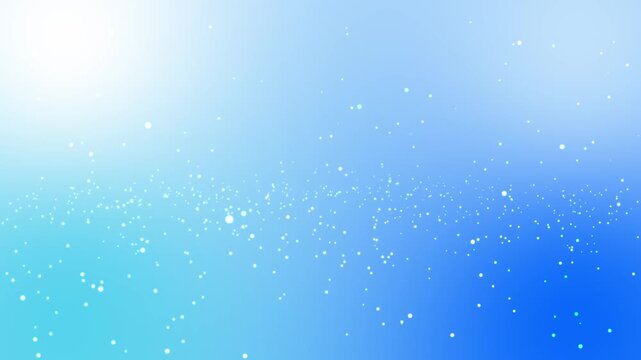 Bright sky blue abstract background with white sun flare light and floating bokeh dust particles creating a soft magical fresh winter atmosphere or modern clean technology backdrop
