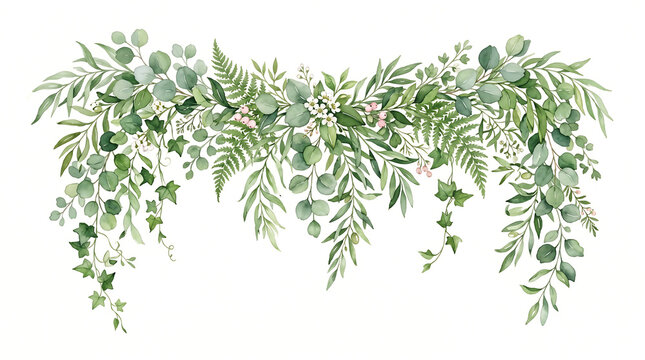 Watercolor Eucalyptus and Fern Greenery Garland Garland Border for Wedding Invitation Background
