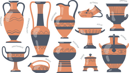 Ancient greek pottery vase type collection flat vector © Buddhadeb