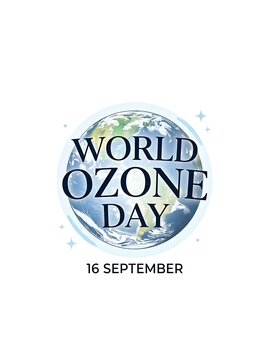 minimalist digital graphic commemorating world ozone day featuring a glowing earth and blue serif text