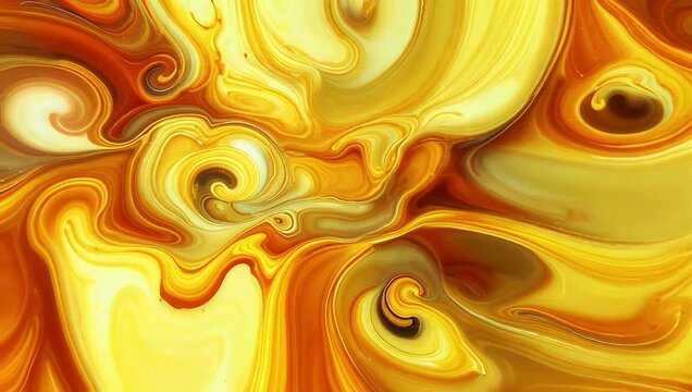 A highly aesthetic loopable 4K digital animation featuring smooth swirling waves of vibrant orange and yellow light decorated with fine grainy noise perfect as a dynamic modern abstract motion