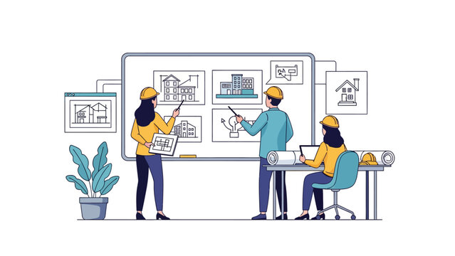 Architects Team Planning Construction Project on Digital Screen
