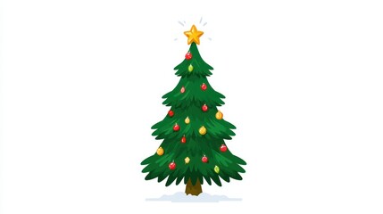Obraz premium Christmas tree festive ornaments flat design front view winter holiday theme cartoon drawing vivid. 