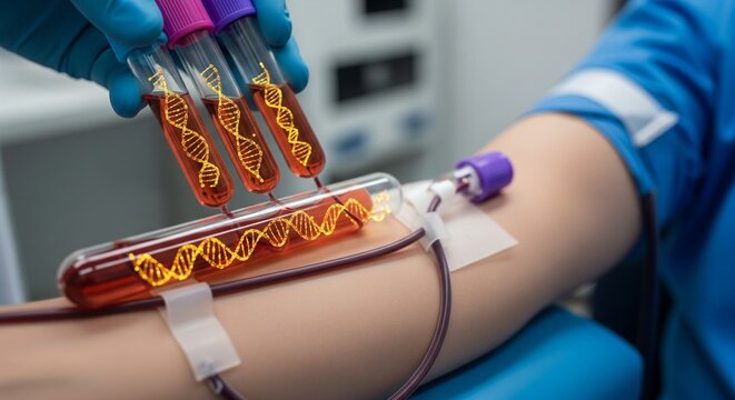 Blood donation process with medical tube collecting plasma from donor arm