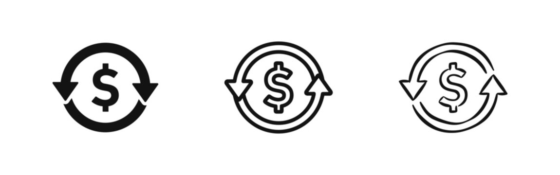 Money transfer cycle icons, currency exchange and financial flow symbols